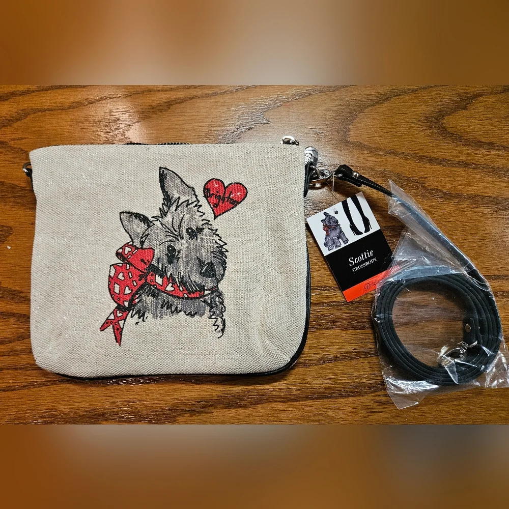 NWT Brighton Scottie Canvas Heart Patterned Crossbody - Picture 1 of 5